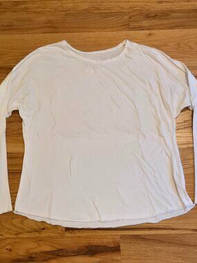 Frank & Eileen Tee Lab Womens Large Raw Hem Long Sleeve White Casual T-Shirt